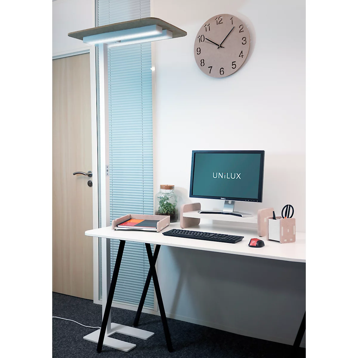 Stehleuchte UNILUX NEXUS LED, Sensortechnik, 4000 K, 40000 Stunden, für bis zu 2 Arbeitsplätze, Sockel, weiß 