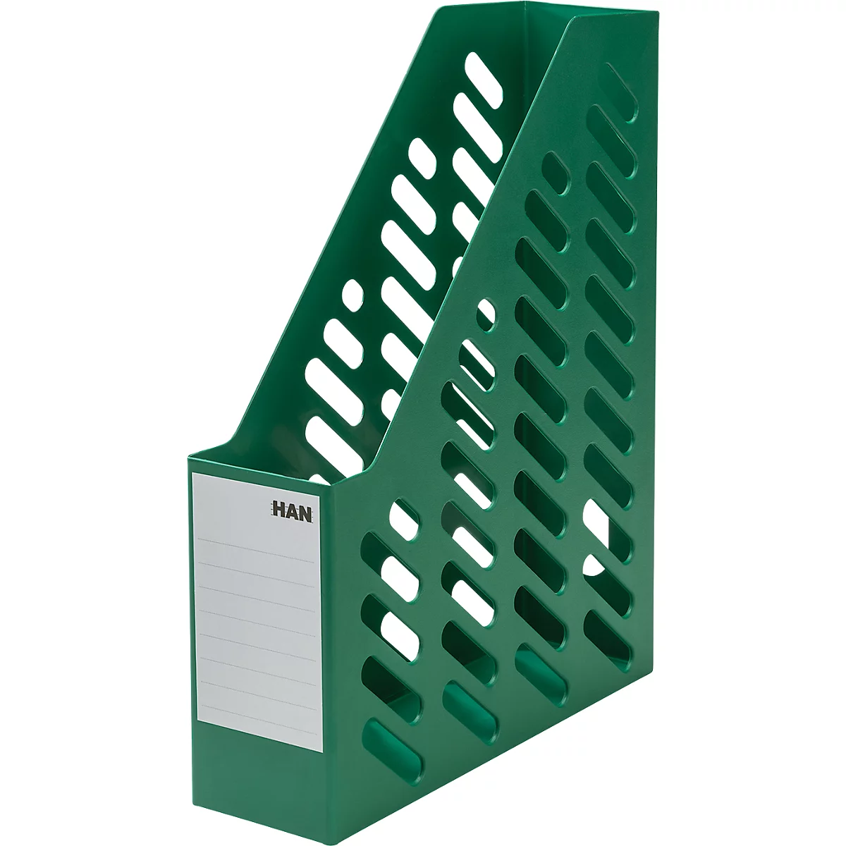 Stehsammler KARMA, DIN A4/C4, 100% Recyclingmaterial, B 76 x T 246 x H 315 mm, H vorne: 148 mm, öko-grün