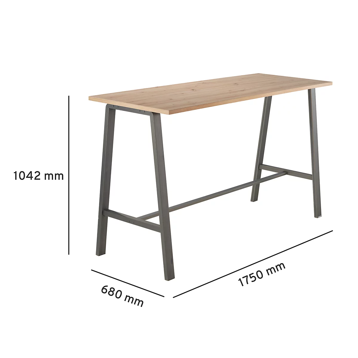 Stehtisch Meeting Point, rechteckig, A-Fuß-Gestell, B 1750 x T 680 x H 1042 mm, Asteiche/anthrazit