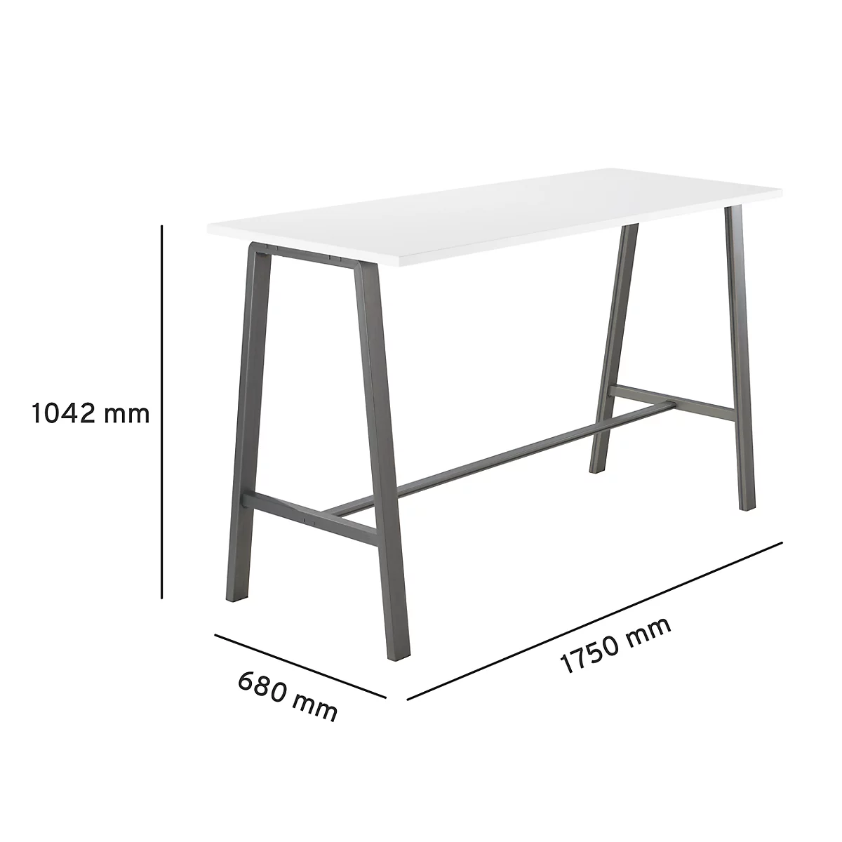 Stehtisch Meeting Point, rechteckig, A-Fuß-Gestell, B 1750 x T 680 x H 1042 mm, weiß/anthrazit