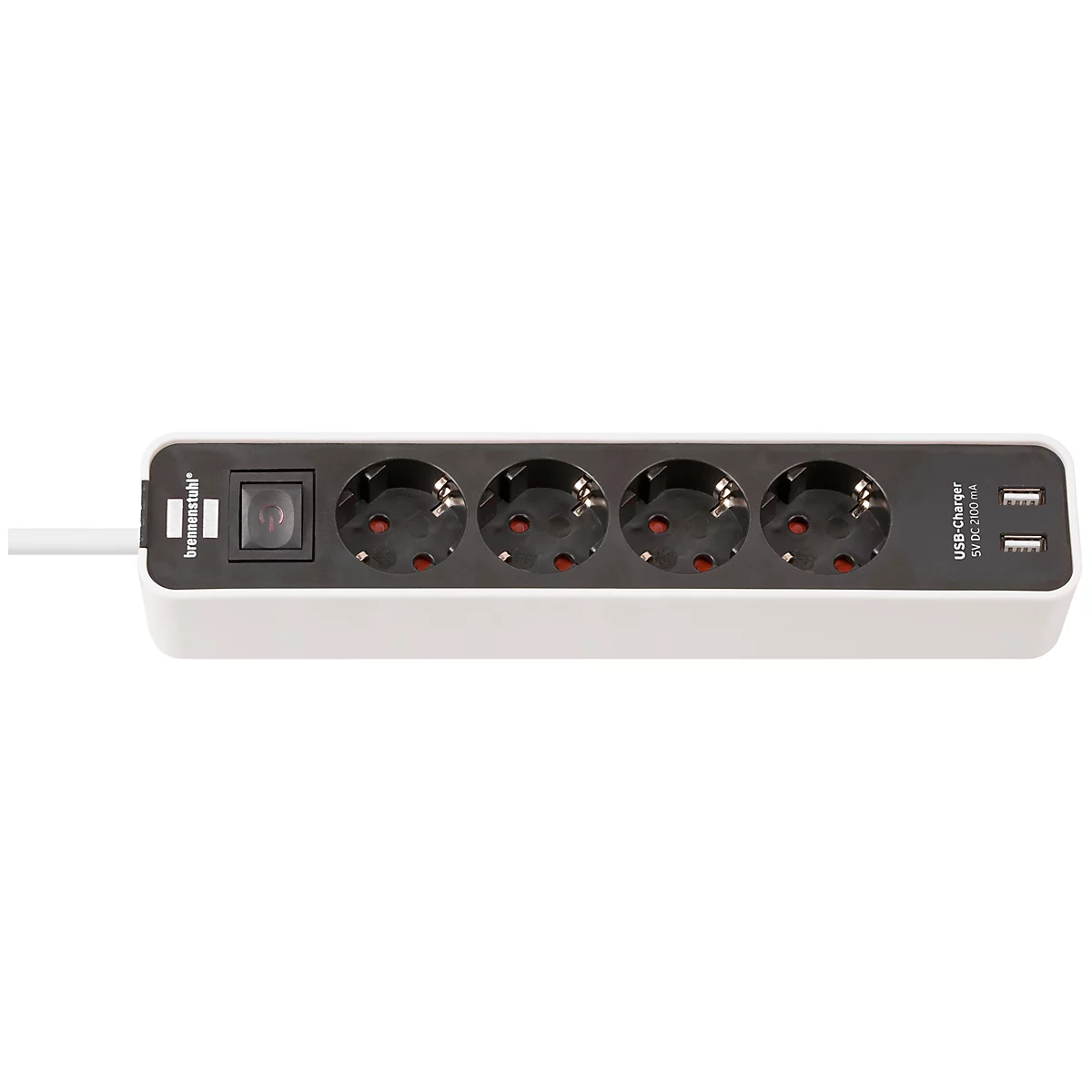 Stekkerdoos Brennenstuhl Ecolor, 4-voudig, 2 x USB, IP20, met kinderbeveiliging, 2100 mA, kunststof, wit/zwart