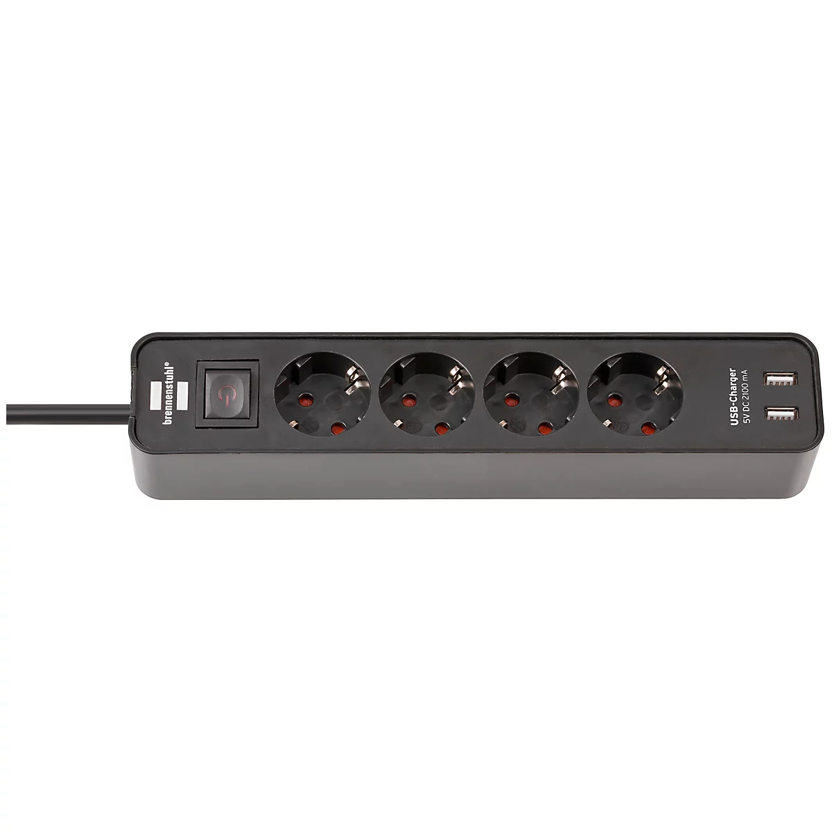 Stekkerdoos Brennenstuhl Ecolor, 4-voudig, 2 x USB, IP20, met kinderbeveiliging, 2100 mA, kunststof, zw./zw.