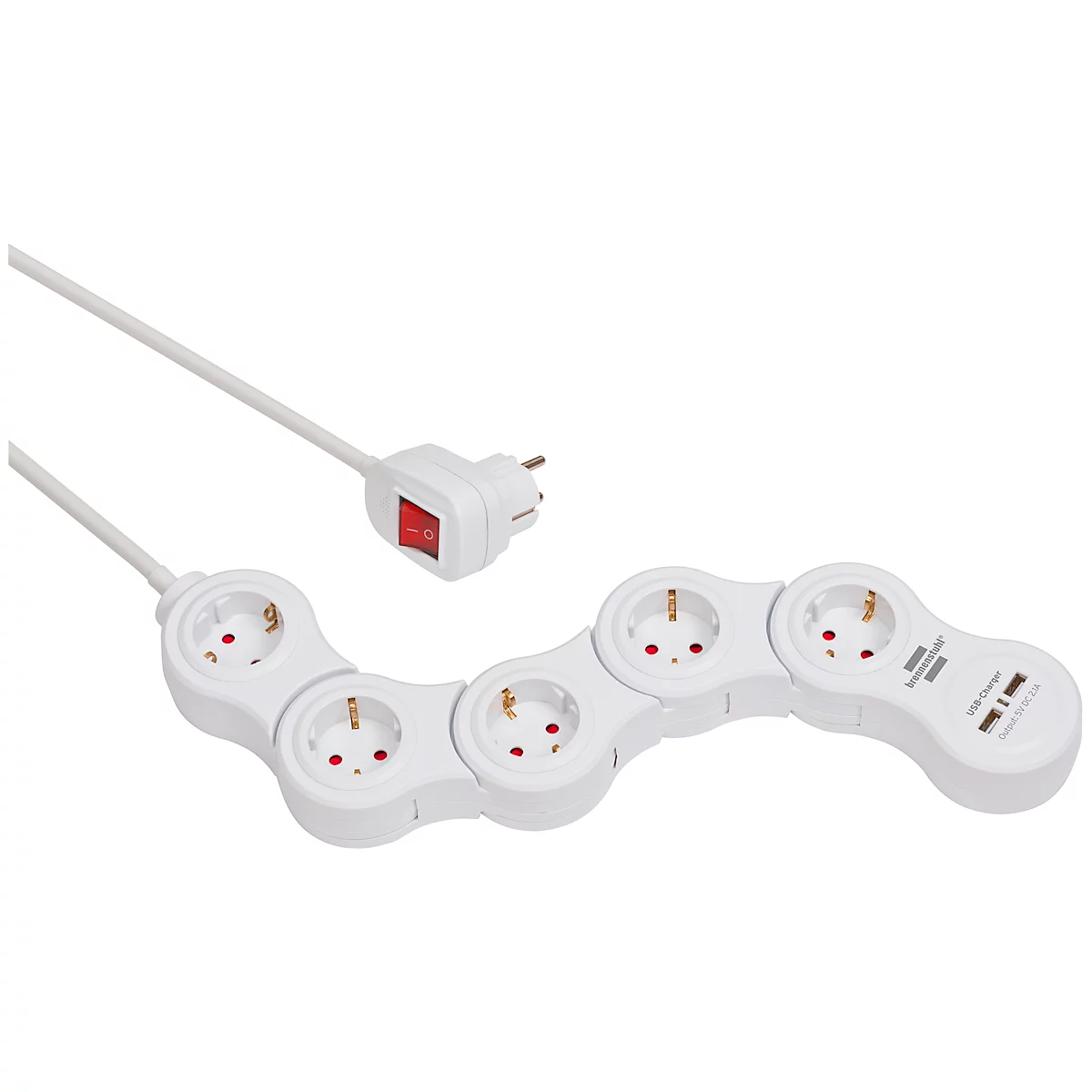 Stekkerdoos Brennenstuhl Vario Power, 5-voudig, 2x USB, IP20, 2100 mA, buigbaar, voor binnengebruik, polycarbonaat