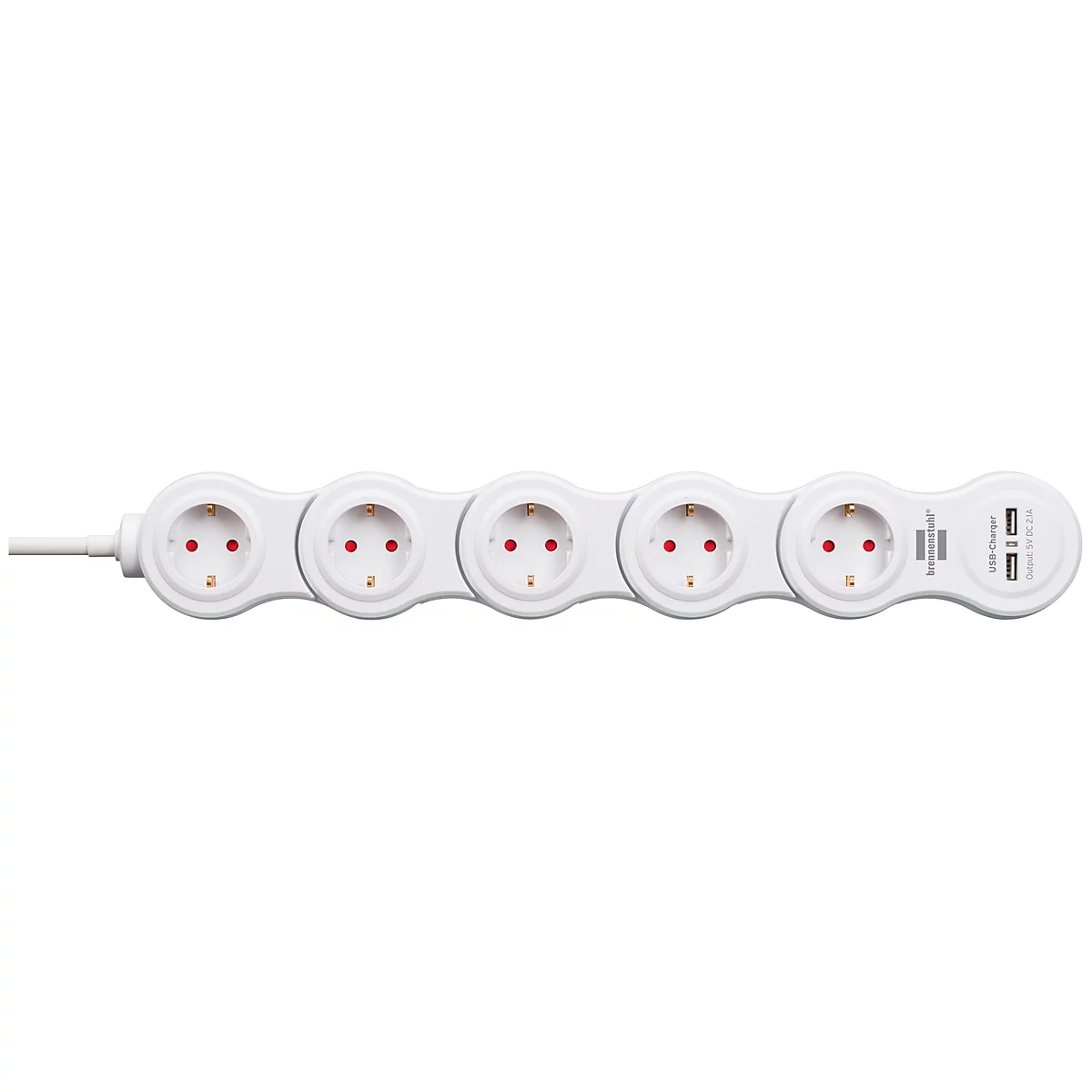 Stekkerdoos Brennenstuhl Vario Power, 5-voudig, 2x USB, IP20, 2100 mA, buigbaar, voor binnengebruik, polycarbonaat
