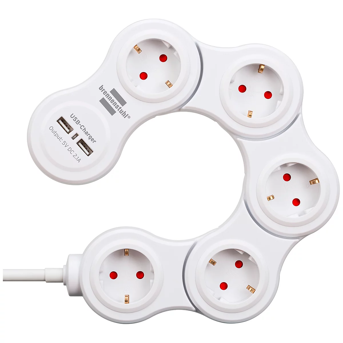 Stekkerdoos Brennenstuhl Vario Power, 5-voudig, 2x USB, IP20, 2100 mA, buigbaar, voor binnengebruik, polycarbonaat