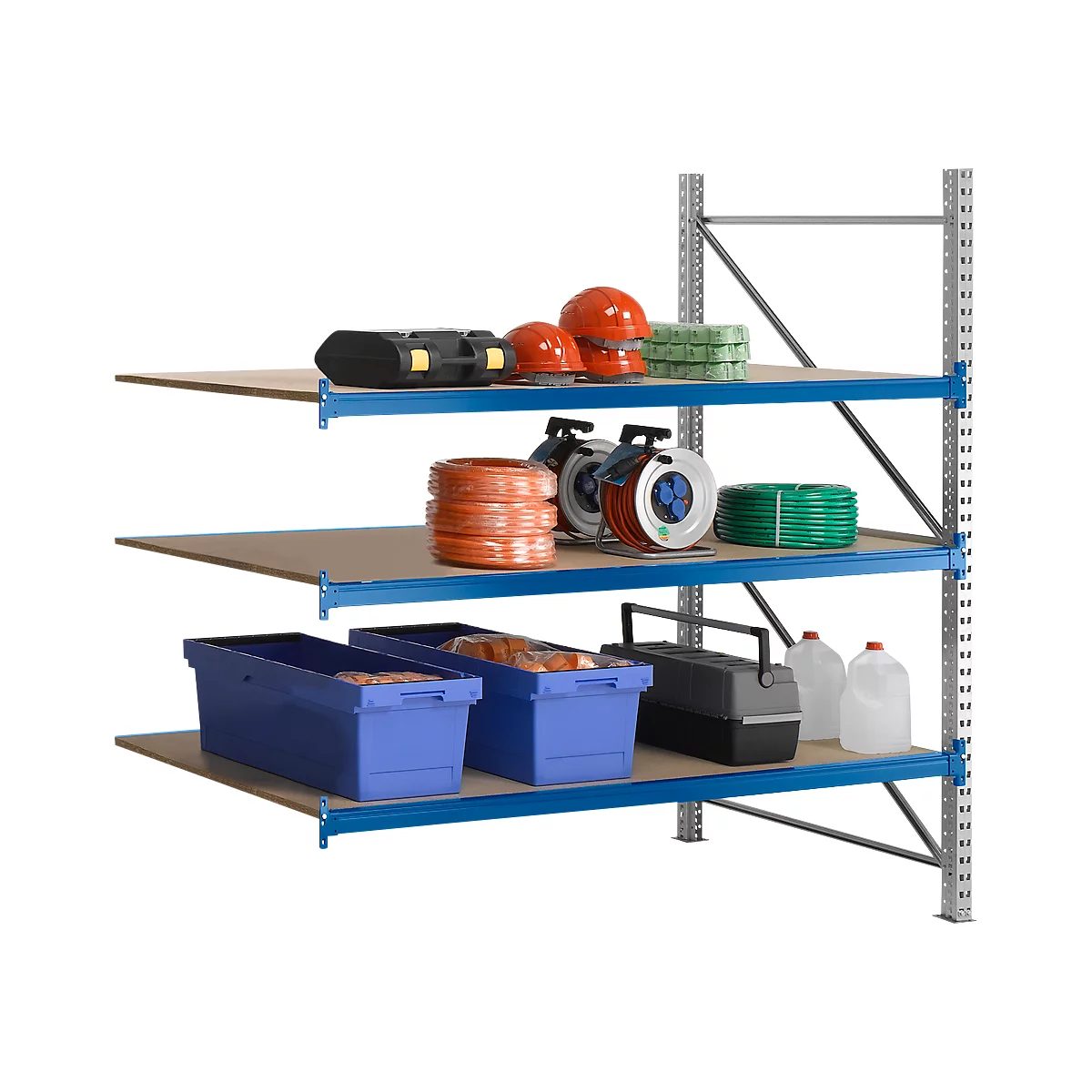 Stellingsysteem WR 600, aanbouwsectie, dwarssteun blauw, met 3 niveaus, 2500 x 1500 x 800 mm