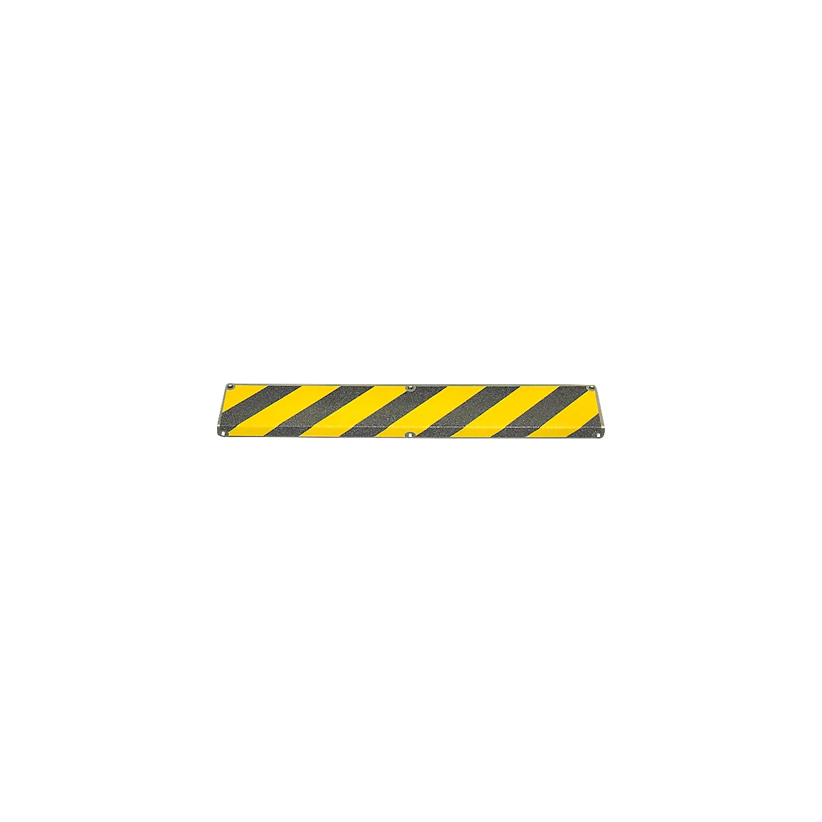 Yellow and black striped barrier with screw holes.