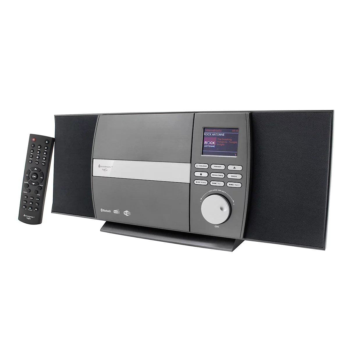 Stereoanlage Soundmaster® ICD1010AN, DAB+/UKW/CD/CDR/CDRW/CDMP3, 2 x 5 W, USB/WLAN/Bluetooth, 2,4“ Display, App-Steuerung/Fernbedienung, Wandmontage