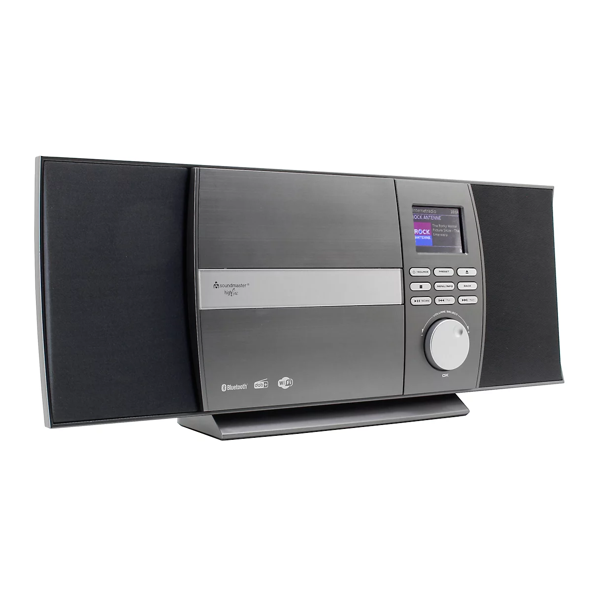 Stereoanlage Soundmaster® ICD1010AN, DAB+/UKW/CD/CDR/CDRW/CDMP3, 2 x 5 W, USB/WLAN/Bluetooth, 2,4“ Display, App-Steuerung/Fernbedienung, Wandmontage