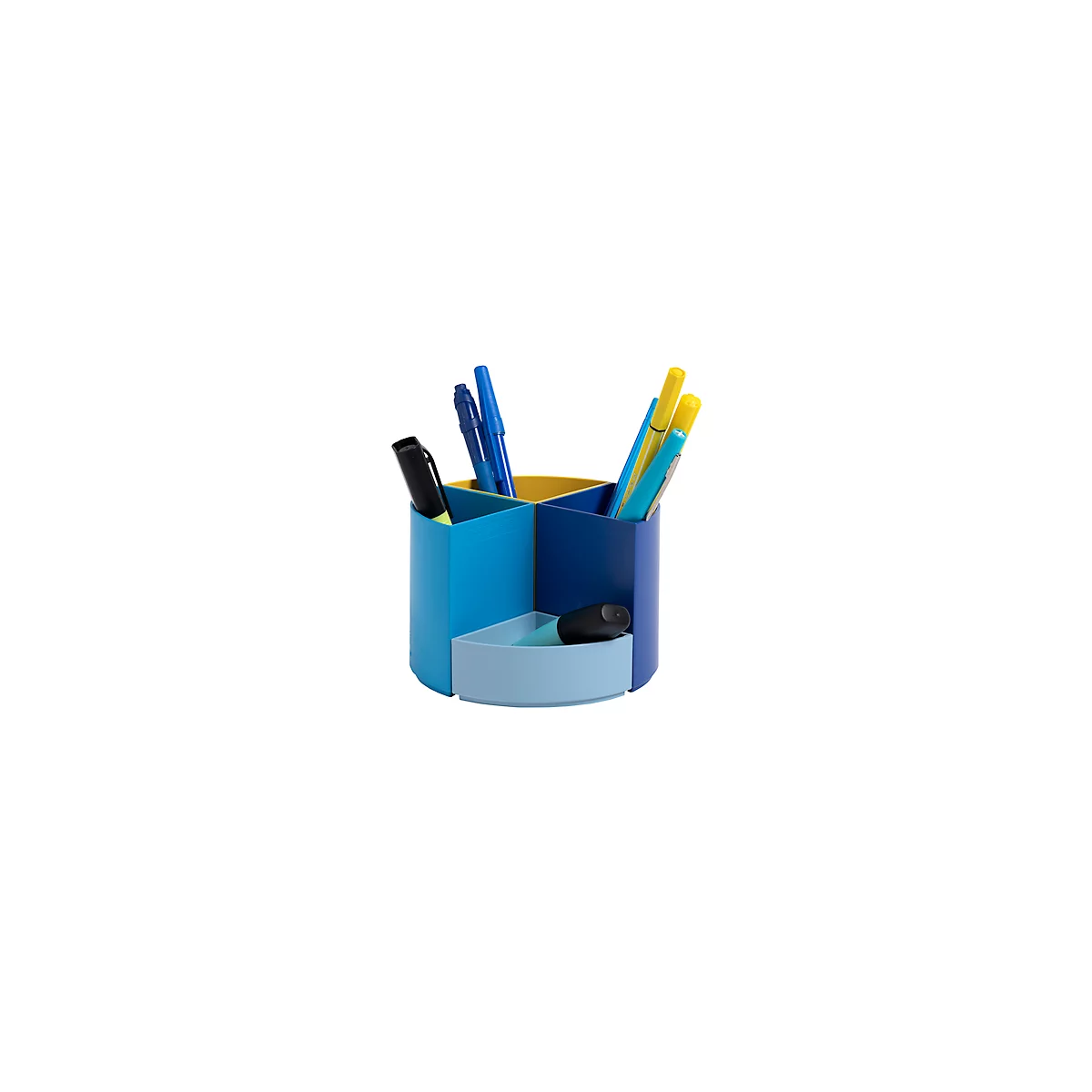 Stiftebox Exacompta BEE BLUE The Quarter, modulare Kreisform, 3 gleich hohe & 1 niedriges Viertel, stapelbar, Kunststoff, mehrfarbig
