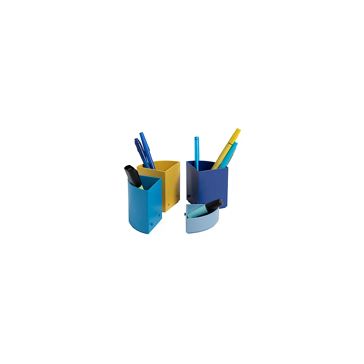 Stiftebox Exacompta BEE BLUE The Quarter, modulare Kreisform, 3 gleich hohe & 1 niedriges Viertel, stapelbar, Kunststoff, mehrfarbig