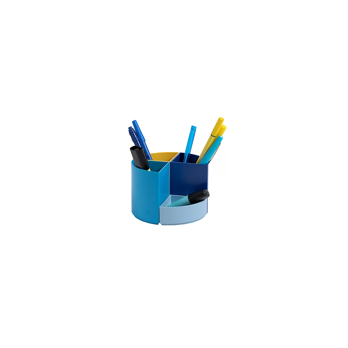 Stiftebox Exacompta BEE BLUE The Quarter, modulare Kreisform, 3 gleich hohe & 1 niedriges Viertel, stapelbar, Kunststoff, mehrfarbig