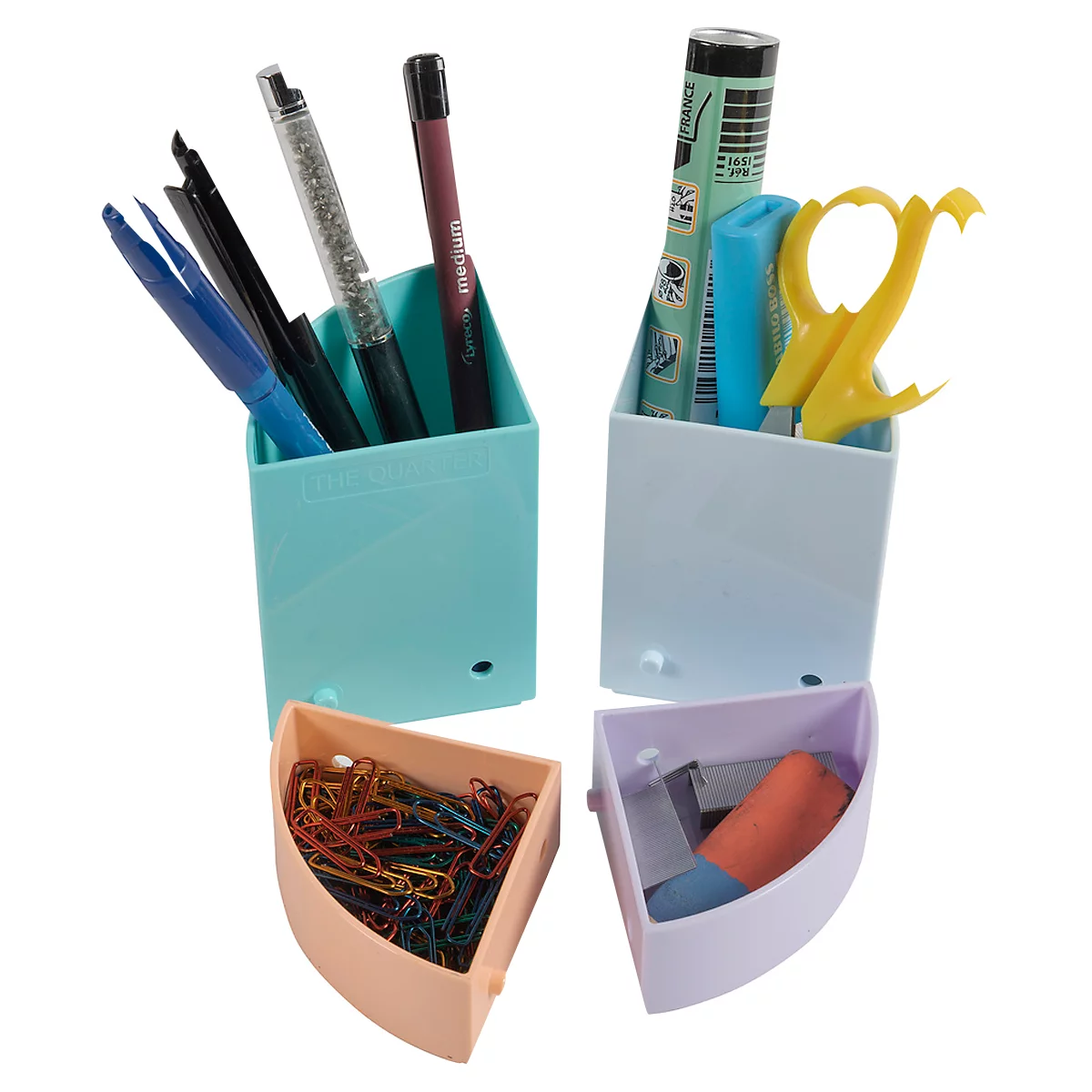 Stiftebox Exacompta THE QUARTER Aquarel, modulare Kreisform, 2 gleich hohe & 2 gleich niedrige Viertel, stapelbar, Kunststoff, mehrfarbig