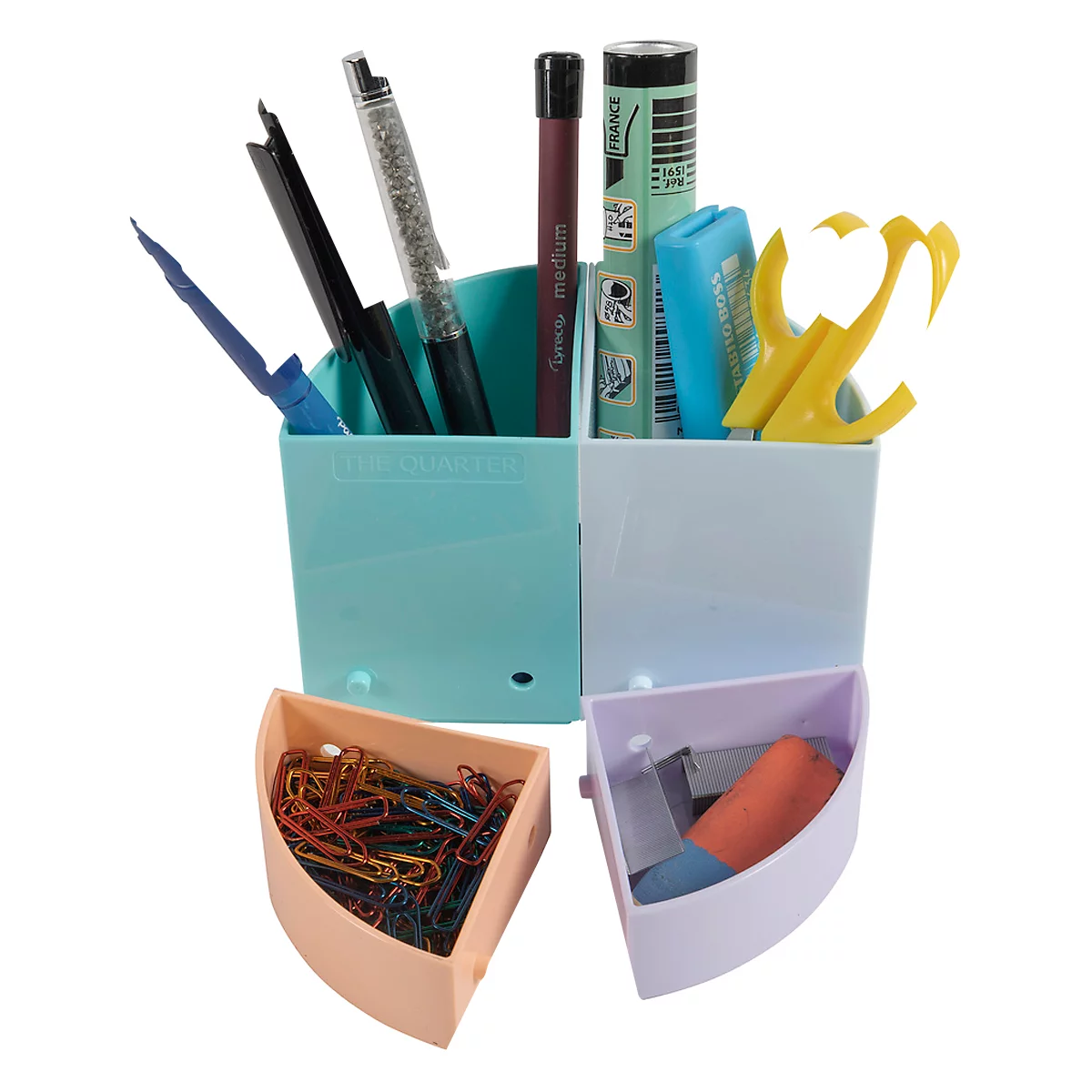 Stiftebox Exacompta THE QUARTER Aquarel, modulare Kreisform, 2 gleich hohe & 2 gleich niedrige Viertel, stapelbar, Kunststoff, mehrfarbig