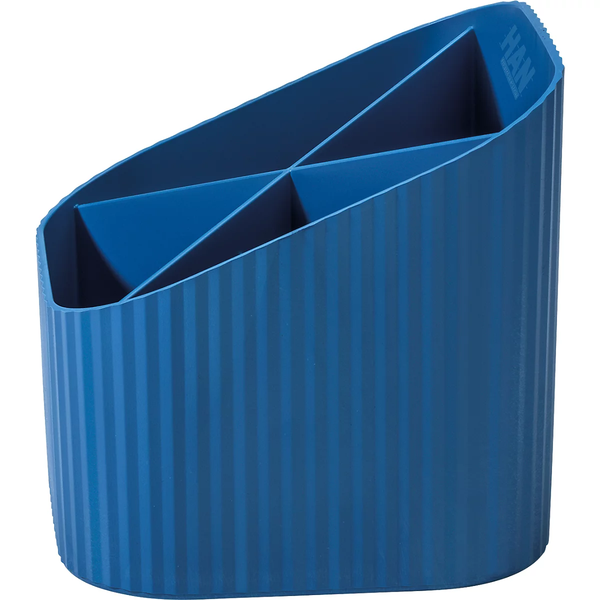 Stiftehalter HAN Karma, 4 unterschiedlich hohe Fächer, B 111 x H 105 x T 111 mm, recycelter Kunststoff, blau
