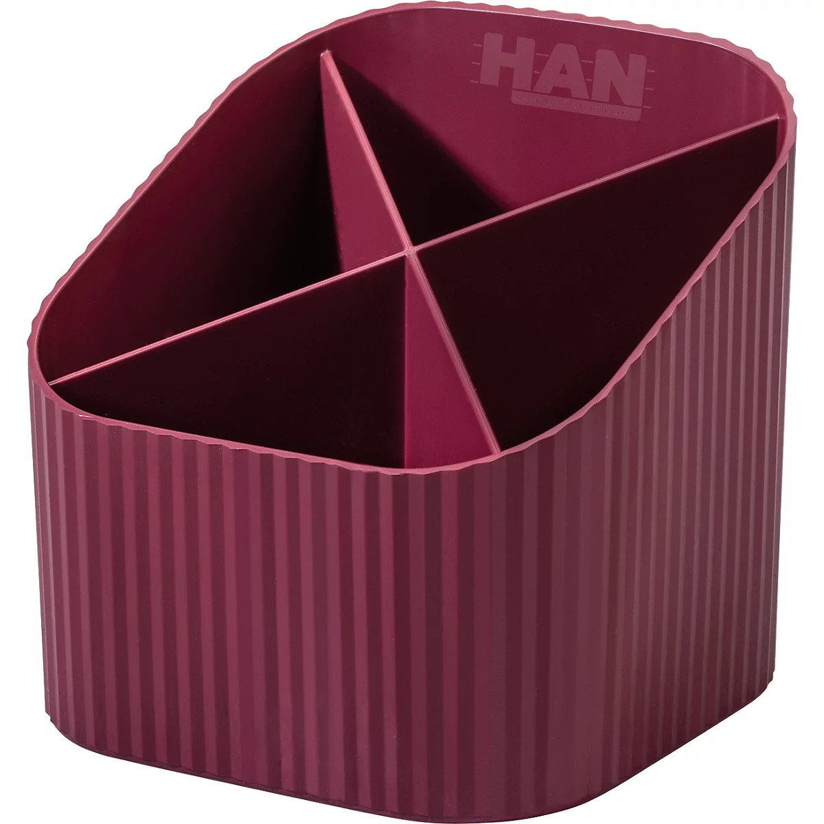 Stiftehalter HAN Karma, 4 unterschiedlich hohe Fächer, B 111 x H 105 x T 111 mm, recycelter Kunststoff, rot