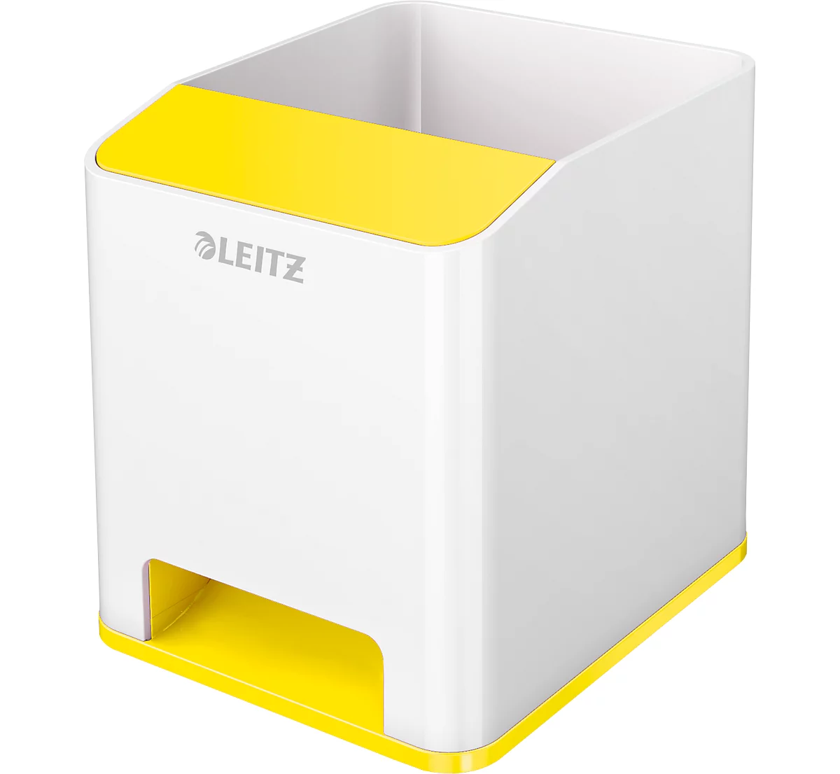 Stiftehalter Leitz WOW Sound, 1 Fach, Smartphone-Fach mit Soundverstärkung, weiß/gelb