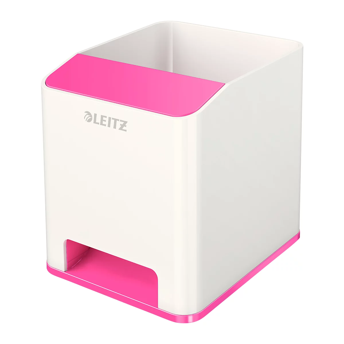 Stiftehalter Leitz WOW Sound, 1 Fach, Smartphone-Fach mit Soundverstärkung, weiss/pink