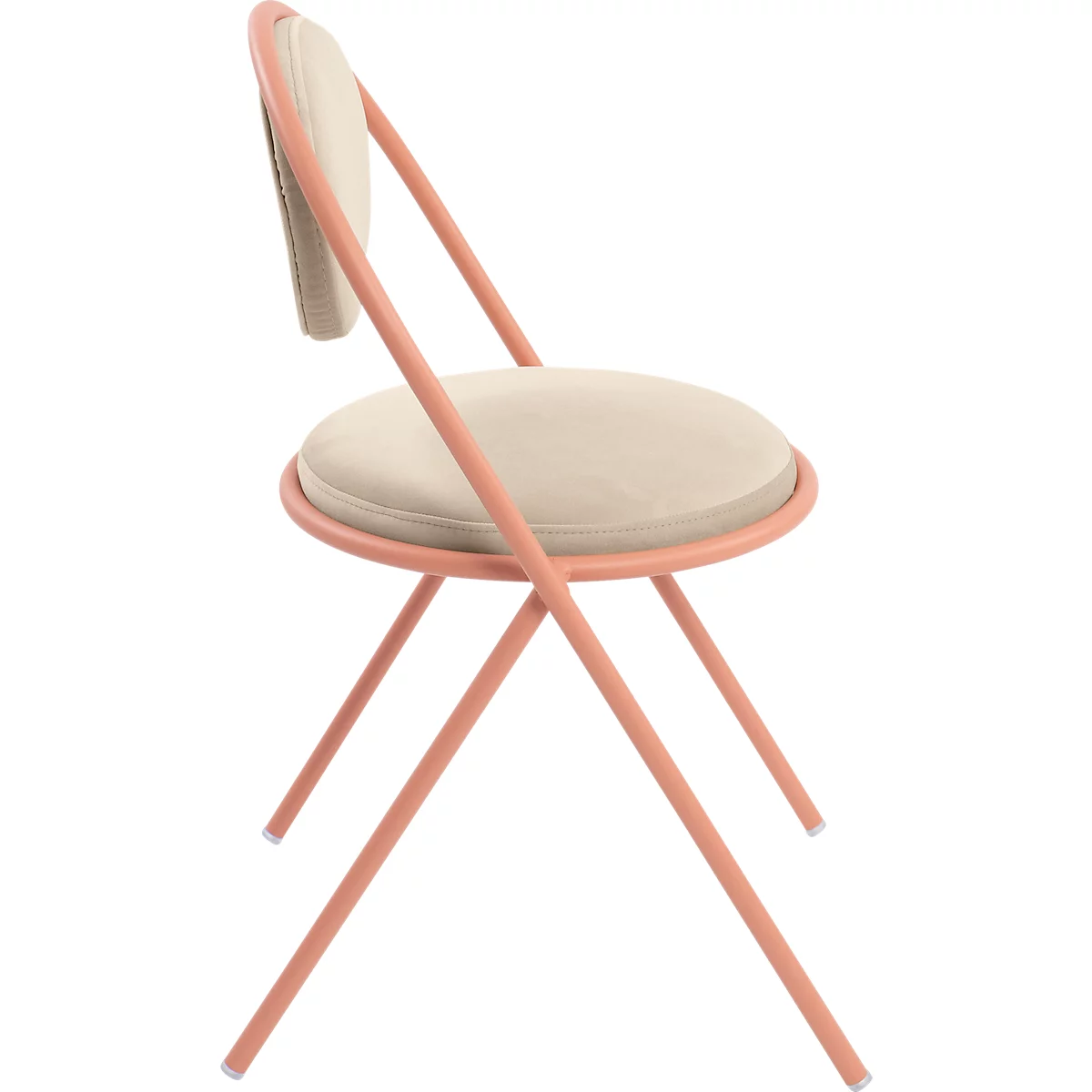 Stoelen Saturne Meet by Paperflow - B 520 x D 540 x H 820 mm - stalen buis roze - fluweel ivoor - set van 2