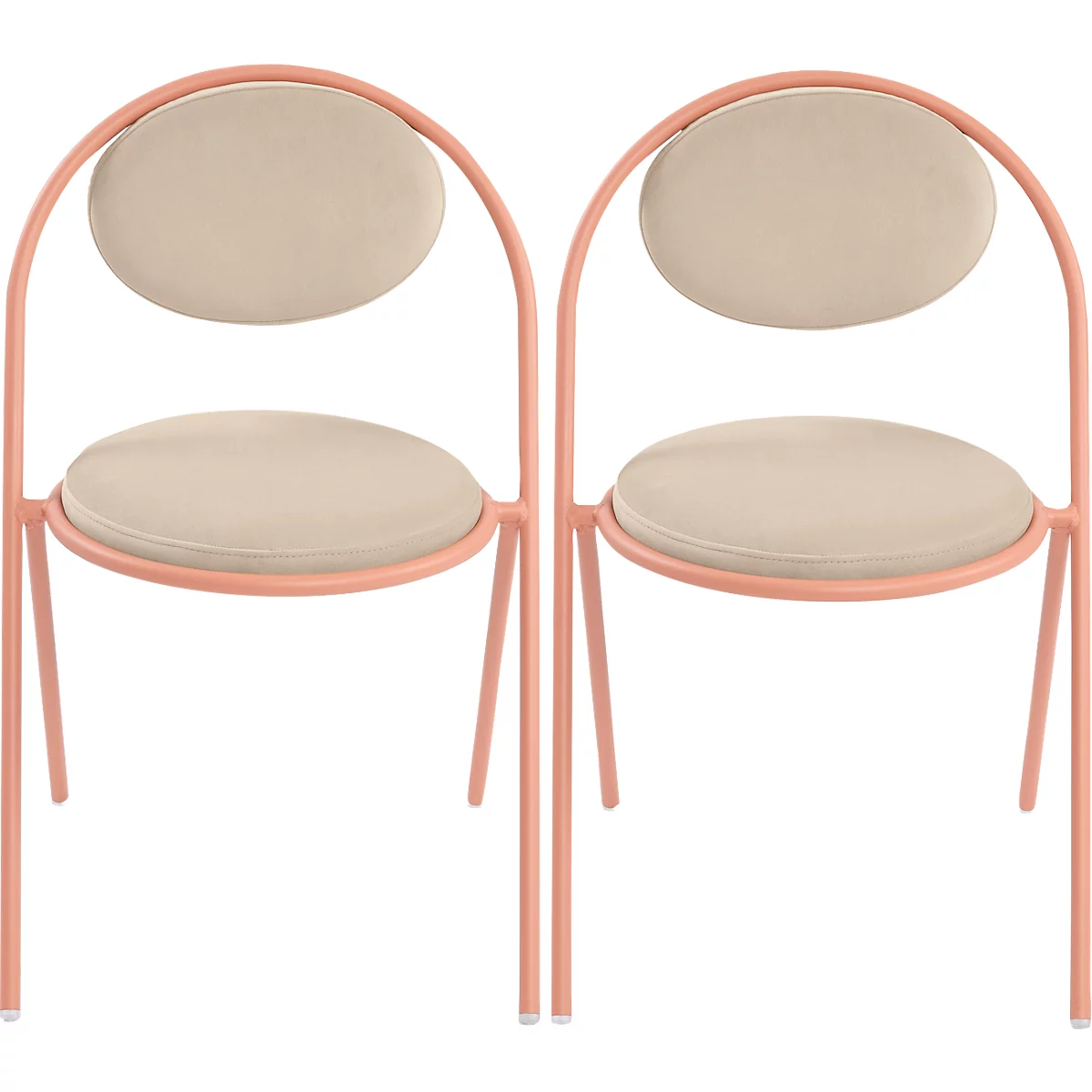 Stoelen Saturne Meet by Paperflow - B 520 x D 540 x H 820 mm - stalen buis roze - fluweel ivoor - set van 2