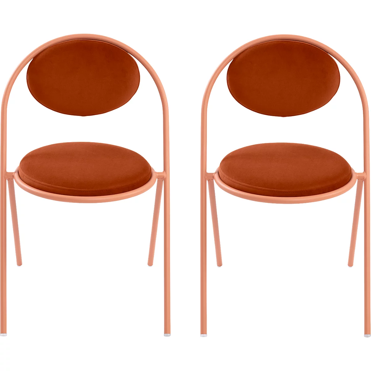 Stoelen Saturne Meet by Paperflow - B 520 x D 540 x H 820 mm - stalen buis roze - fluweel roest - set van 2