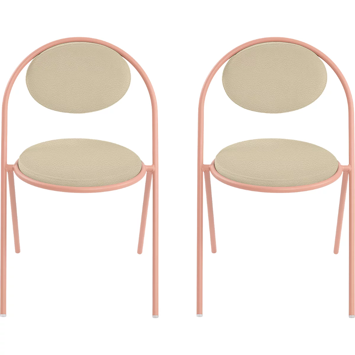 Stoelen Saturne Meet by Paperflow - B 520 x D 540 x H 820 mm - stalen buis roze - kunstleer ivoor - set van 2