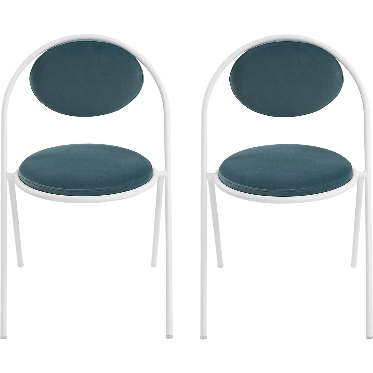 Stoelen Saturne Meet by Paperflow - B 520 x D 540 x H 820 mm - stalen buis wit - fluweel blauw - set van 2
