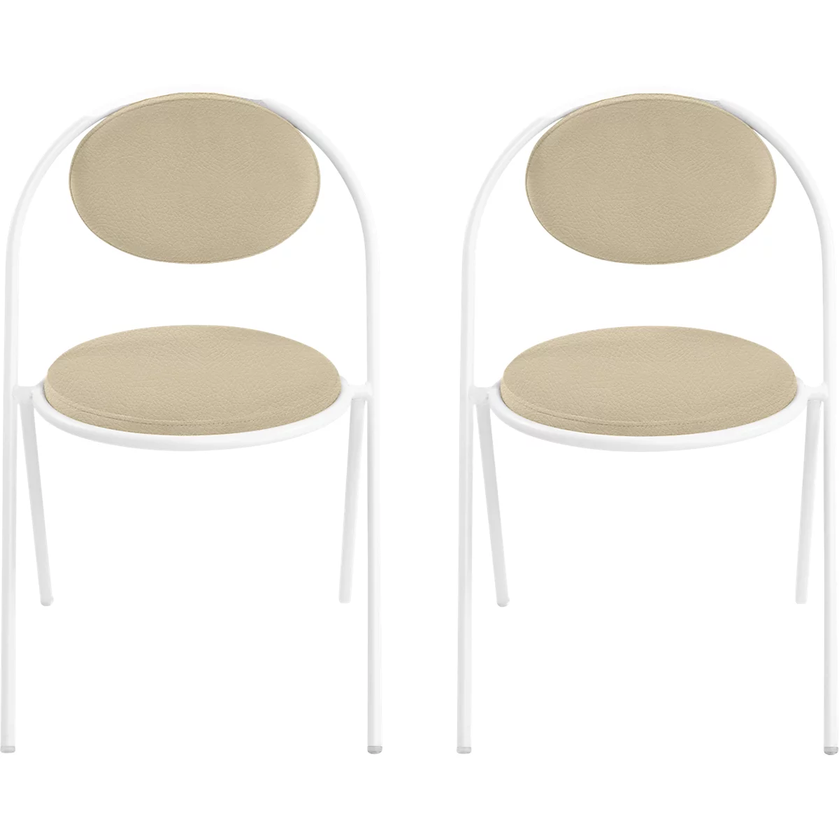 Stoelen Saturne Meet by Paperflow - B 520 x D 540 x H 820 mm - stalen buis wit - kunstleer ivoor - set van 2
