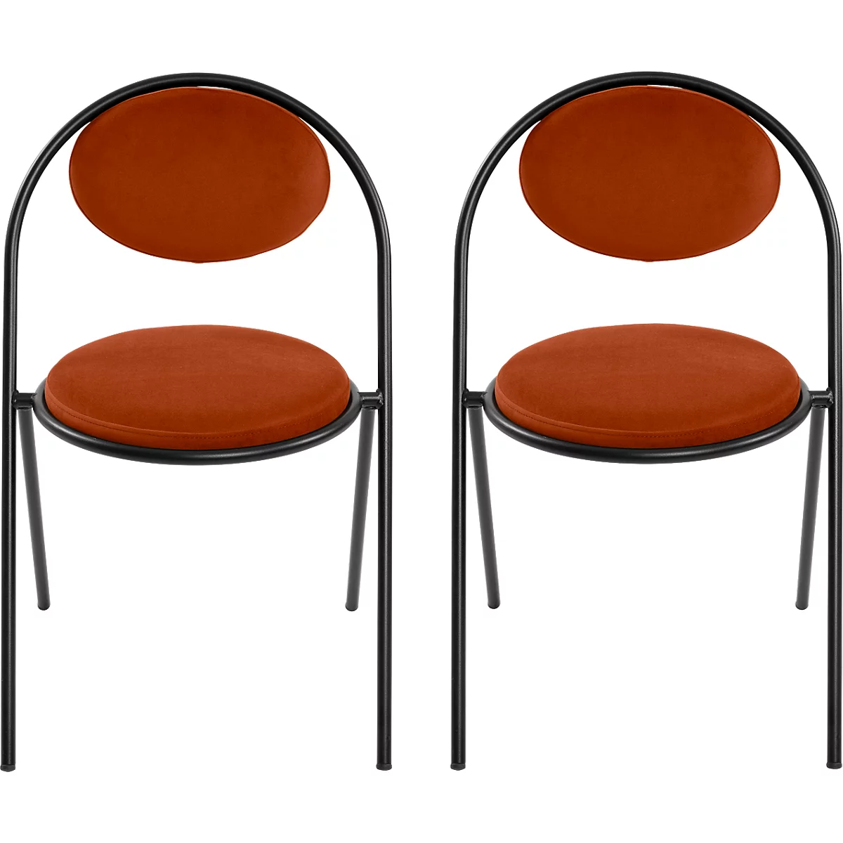 Stoelen Saturne Meet by Paperflow - B 520 x D 540 x H 820 mm - stalen buis zwart - fluweel roest - set van 2