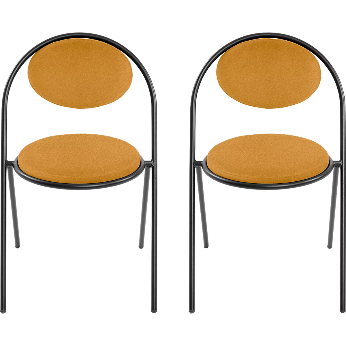 Stoelen Saturne Meet by Paperflow - B 520 x D 540 x H 820 mm - stalen buis zwart - kunstleer saffraan - set van 2