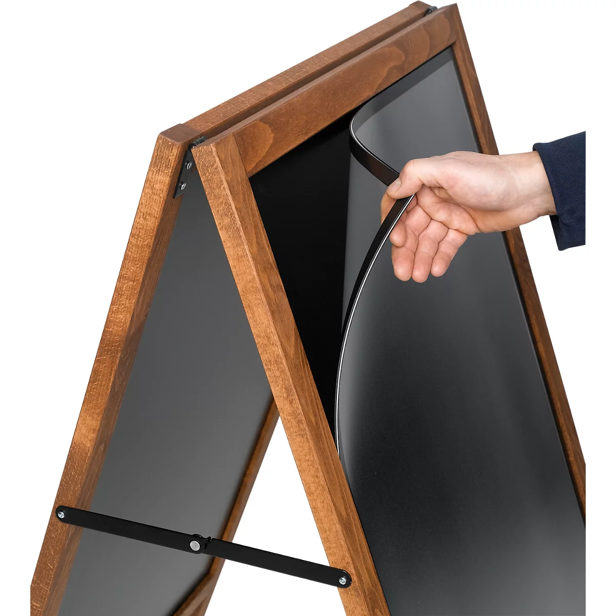 Stoepbord MULTI met magneetfolie, voor binnen en buiten, B 704 x D 750 x H 1150 m, 2 zijden, schoolbord en beukenhout