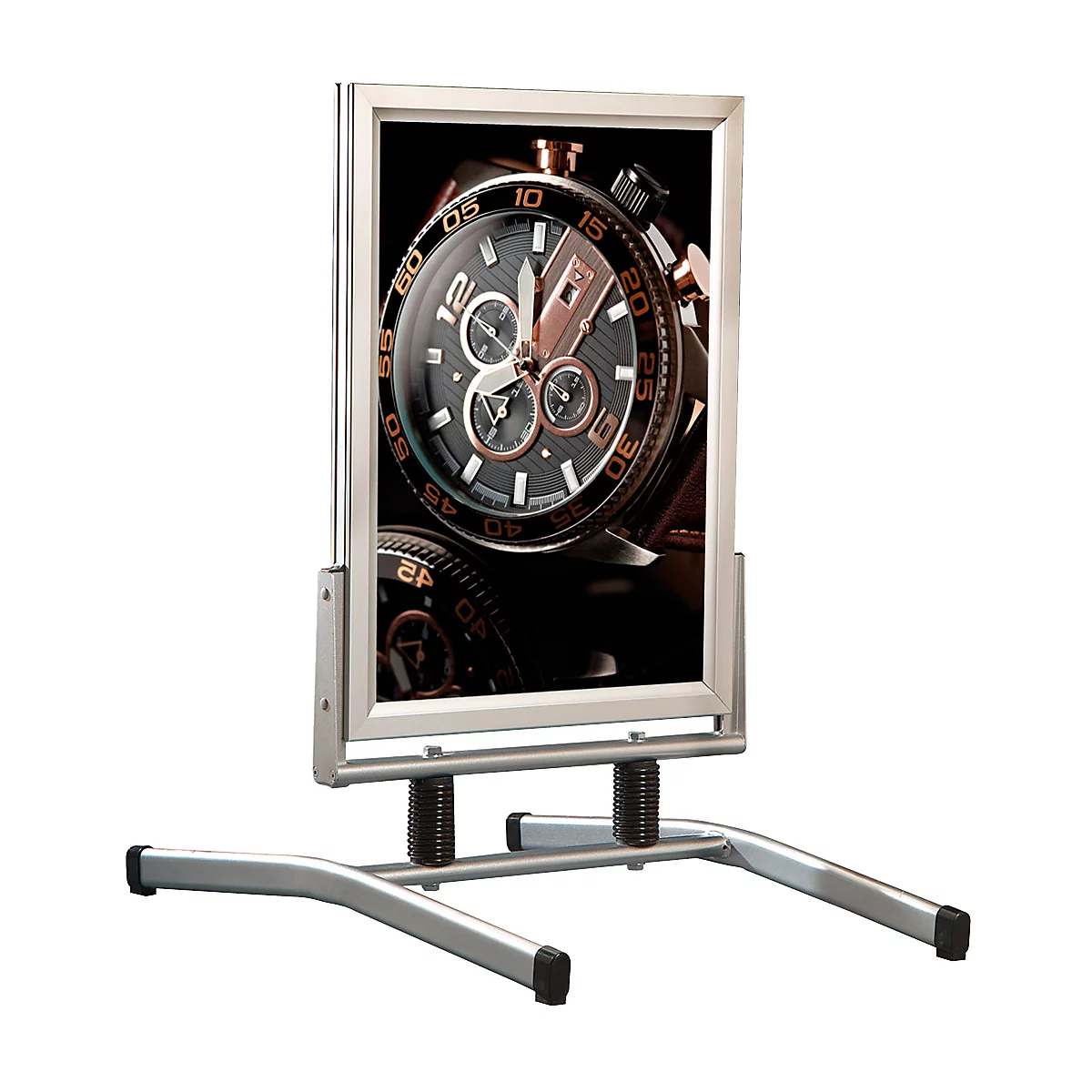Stoepbord SwingMaster - aluminium geëloxeerd - B 975 x H 1500 mm - voor A0-formaat – weerbestendig - zilverkleur
