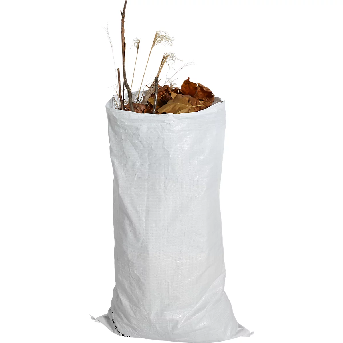 Stoffen zak, tot 50 kg, extreem scheurvast, bovenopening, met kopzoom, B 750 x H 1250 mm, polypropeen ongecoat, wit, 10 st.
