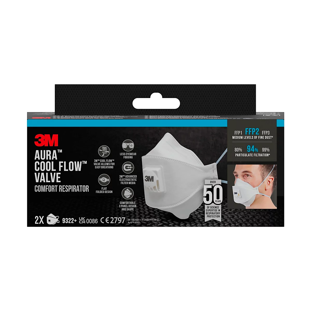 Achterkant van een zwarte productverpakking met tekst en pictogrammen.