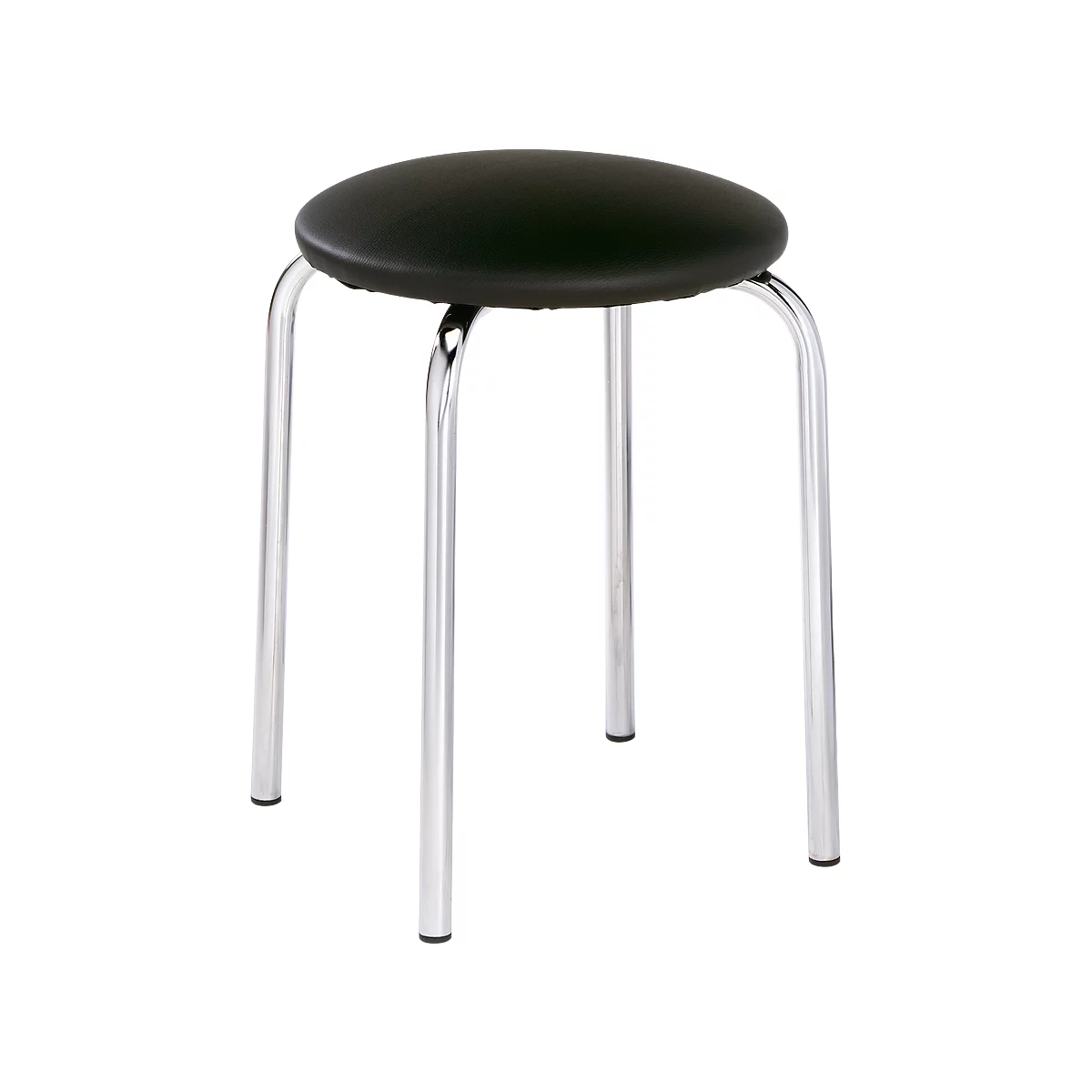 A black stool with polished metal legs, isolated.