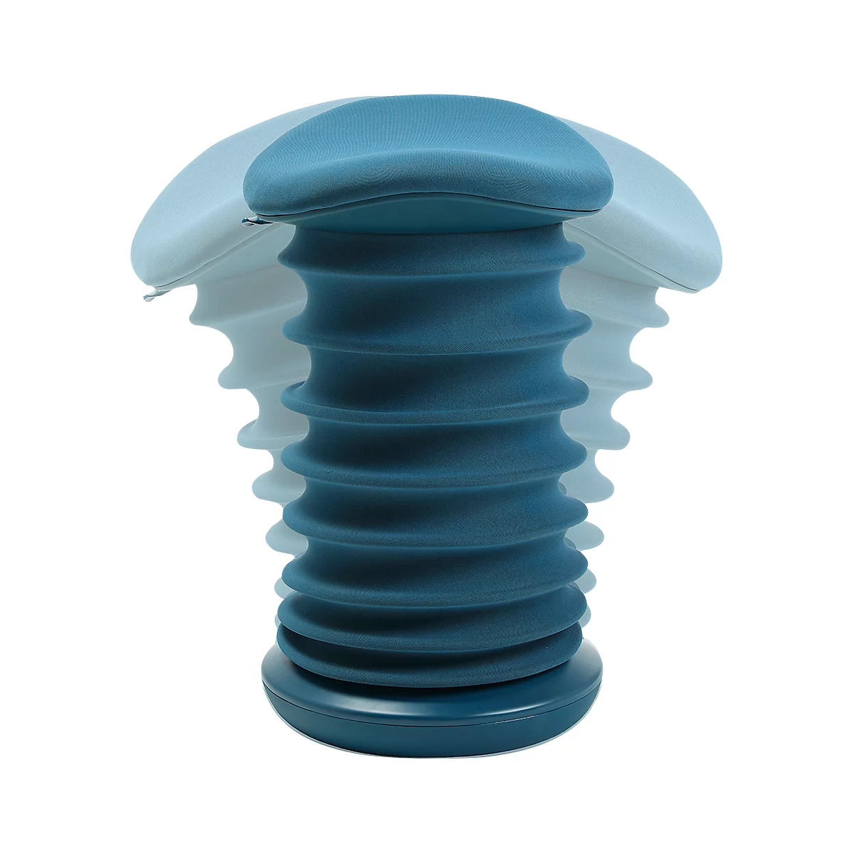 A blue adjustable standing stool.