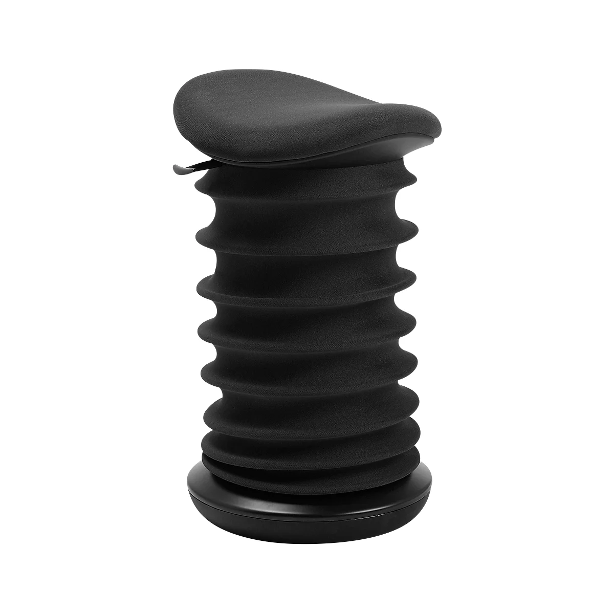 Black ergonomic stool shaped like an accordion.