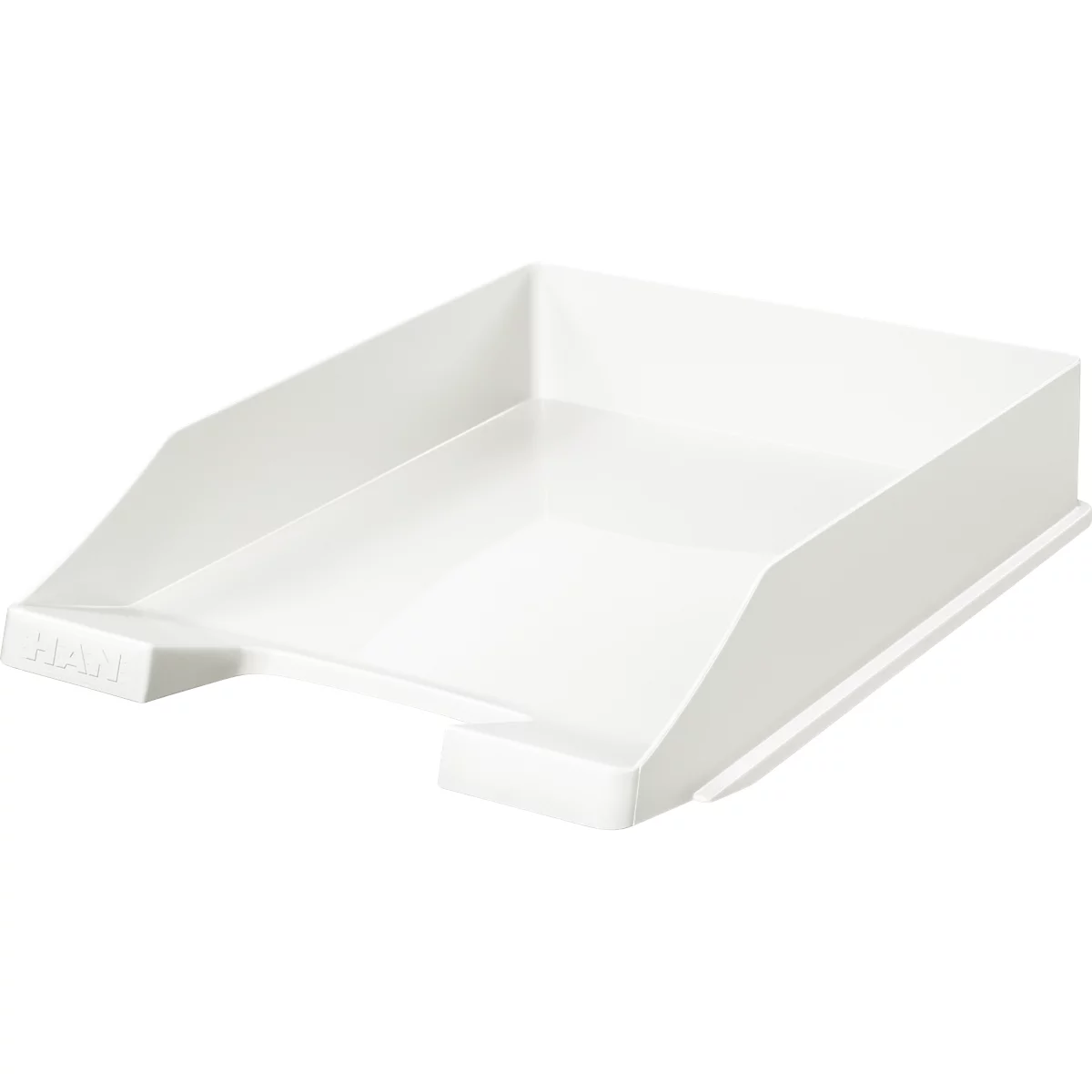 White tray with slanted sides. The word "Hawi" is visible on the left side.