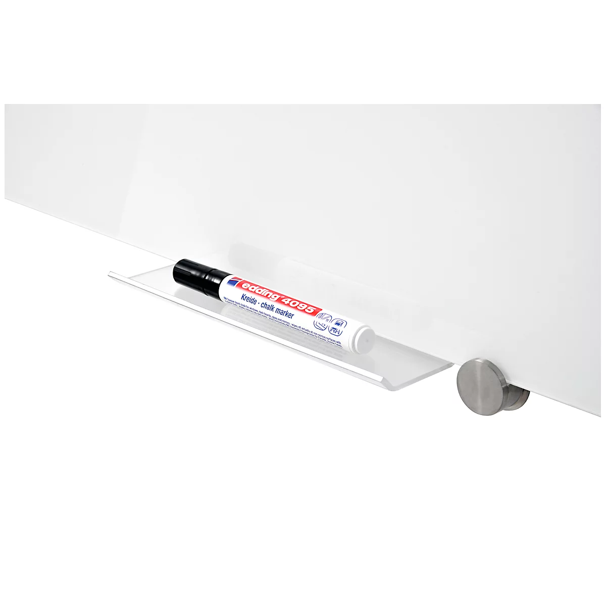 Whiteboard with holder and Edding marker. The marker is labelled in white, red and black.
