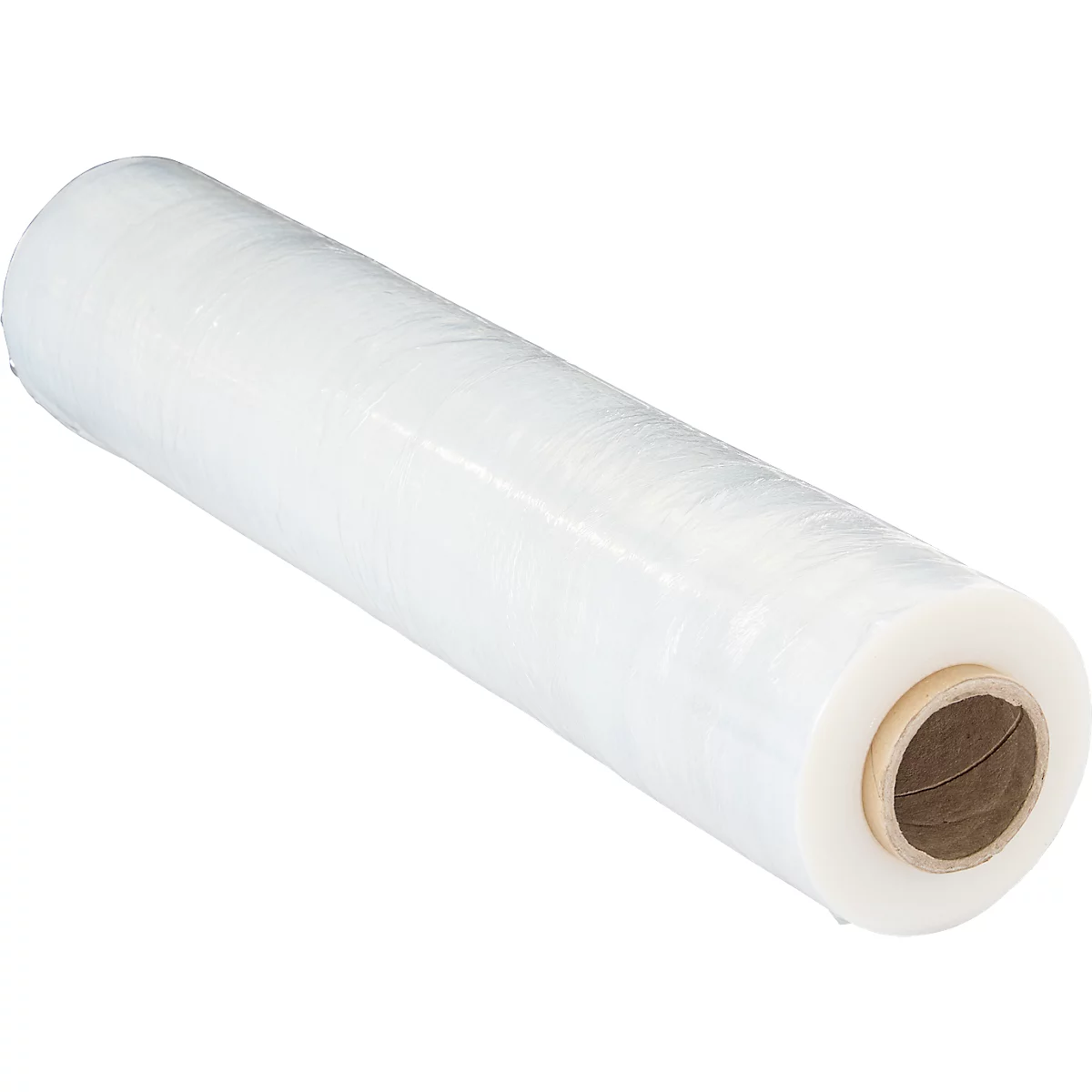 Roll of transparent cling film. The roll and the brown core are visible.