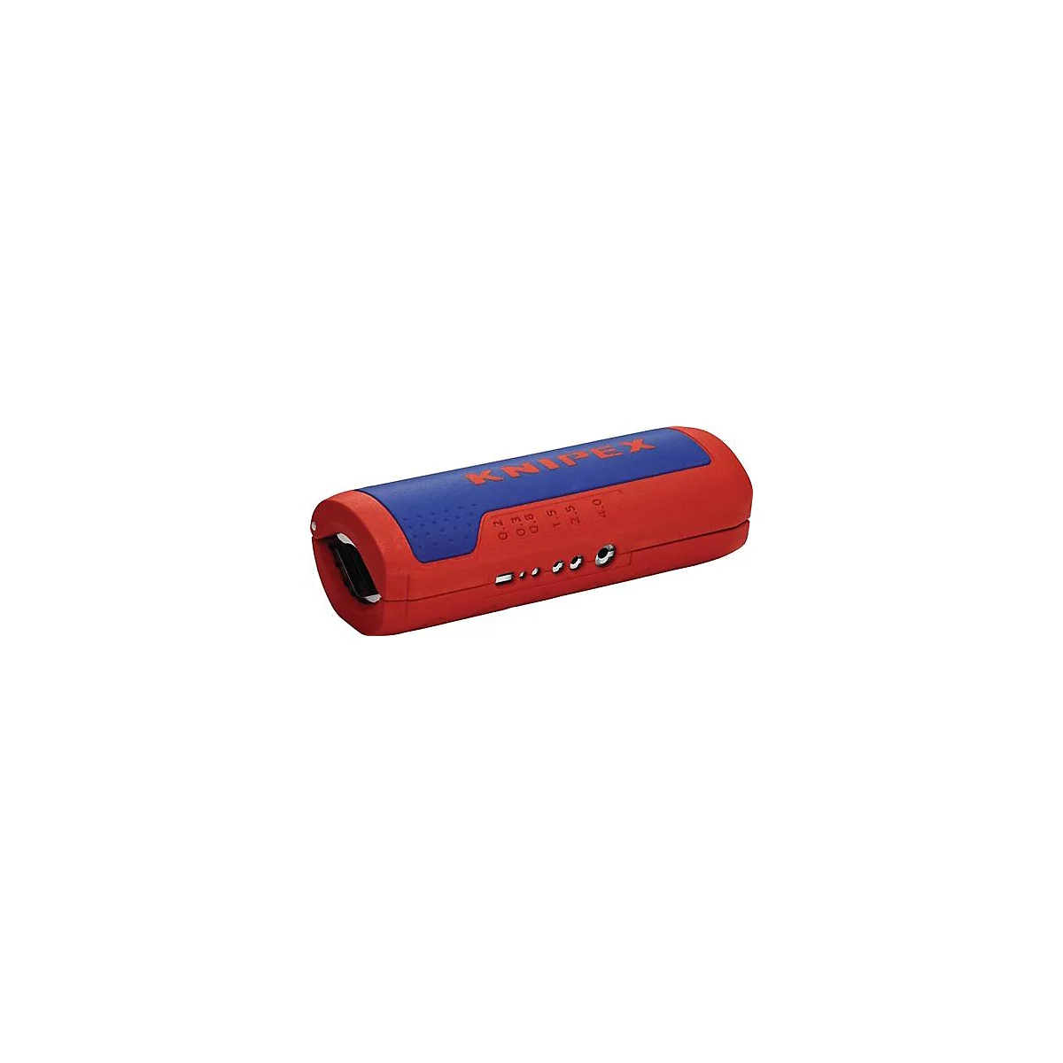 Red and blue cable stripping tool with the KNIPEX lettering.