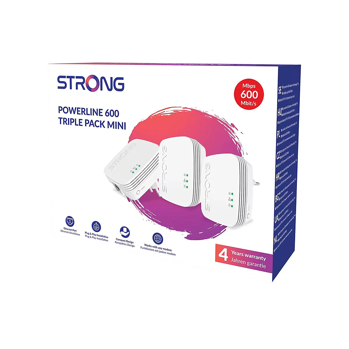 Strong Powerline 600 Triple - Mini - Powerline Adapterkit HomePlug AV (HPAV) - - an Wandsteckdose anschließbar