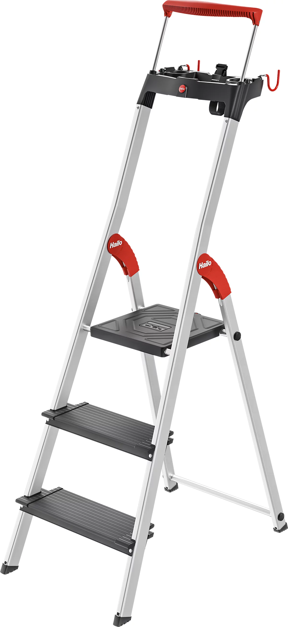 Stufen-Stehleiter Hailo L100, EN 131, mit Multifunktionsschale & Haltebügel, bis 150 kg, 3 Stufen