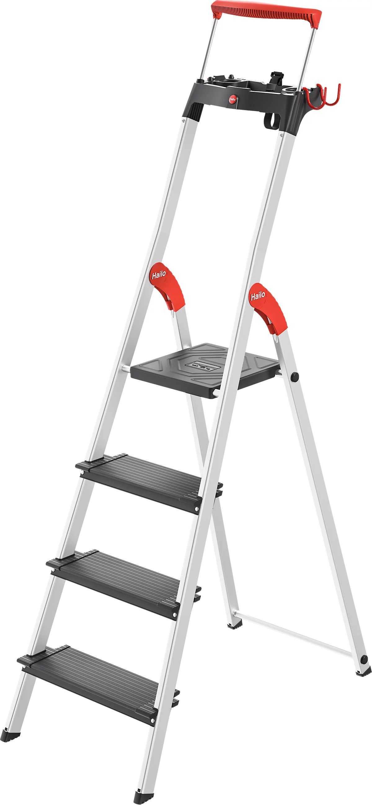 Stufen-Stehleiter Hailo L100, EN 131, mit Multifunktionsschale & Haltebügel, bis 150 kg, 4 Stufen