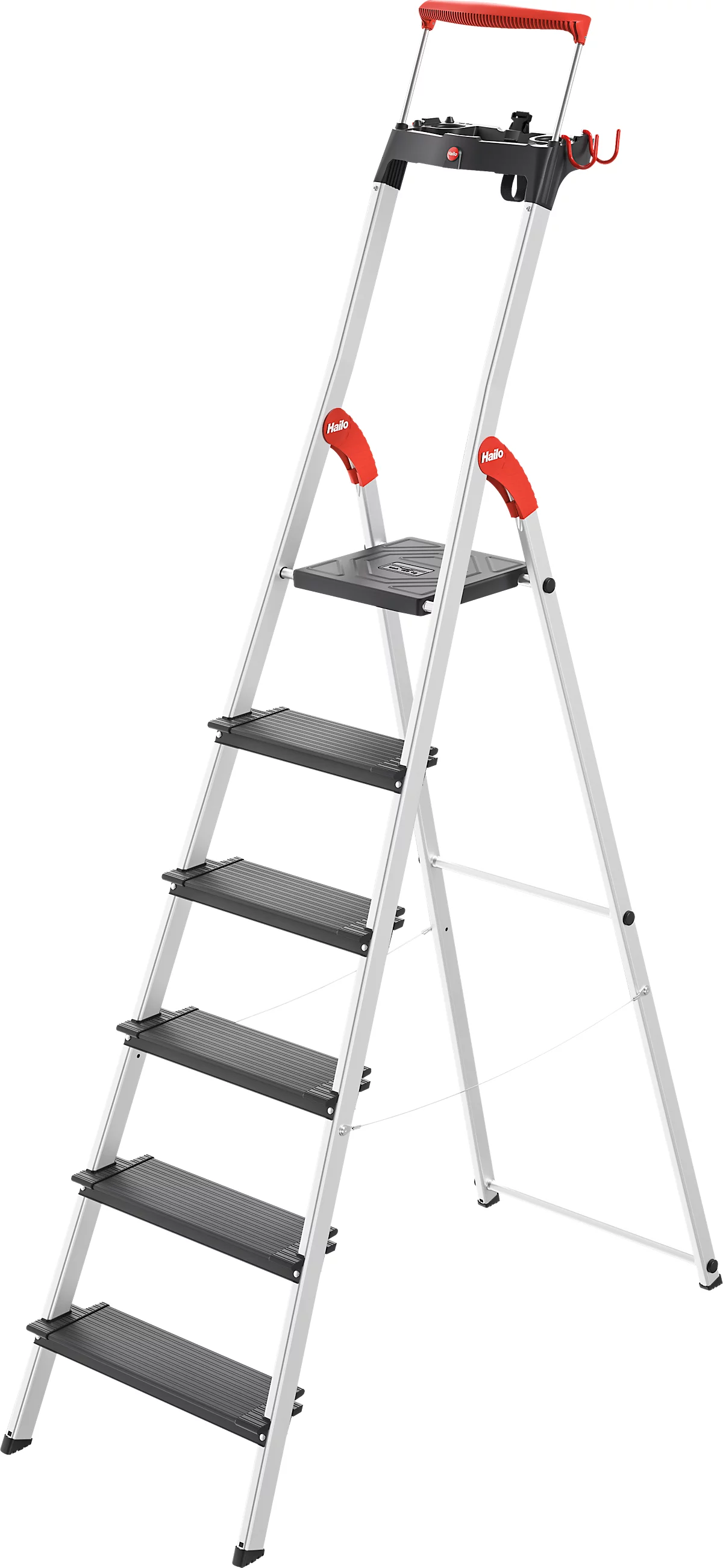Stufen-Stehleiter Hailo L100, EN 131, mit Multifunktionsschale & Haltebügel, bis 150 kg, 6 Stufen