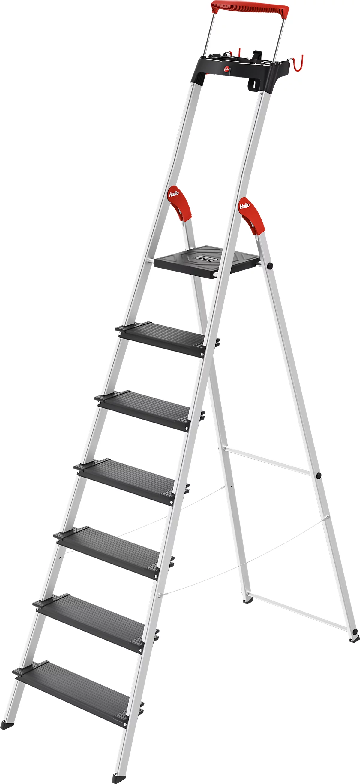 Stufen-Stehleiter Hailo L100 TopLine, EN 131, mit Multifunktionsschale & Haltebügel, bis 150 kg, 7 Stufen