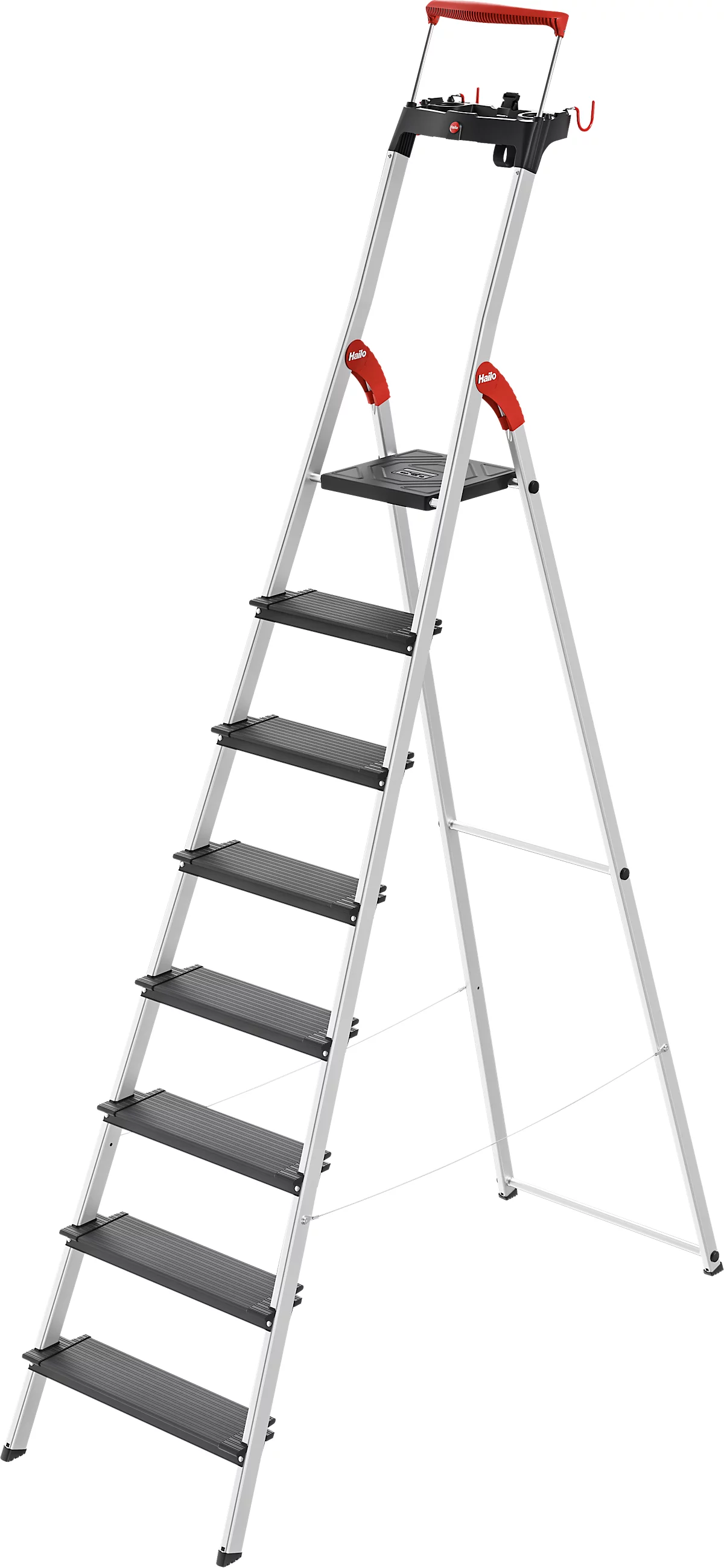 Stufen-Stehleiter Hailo L100 TopLine, EN 131, mit Multifunktionsschale & Haltebügel, bis 150 kg, 8 Stufen