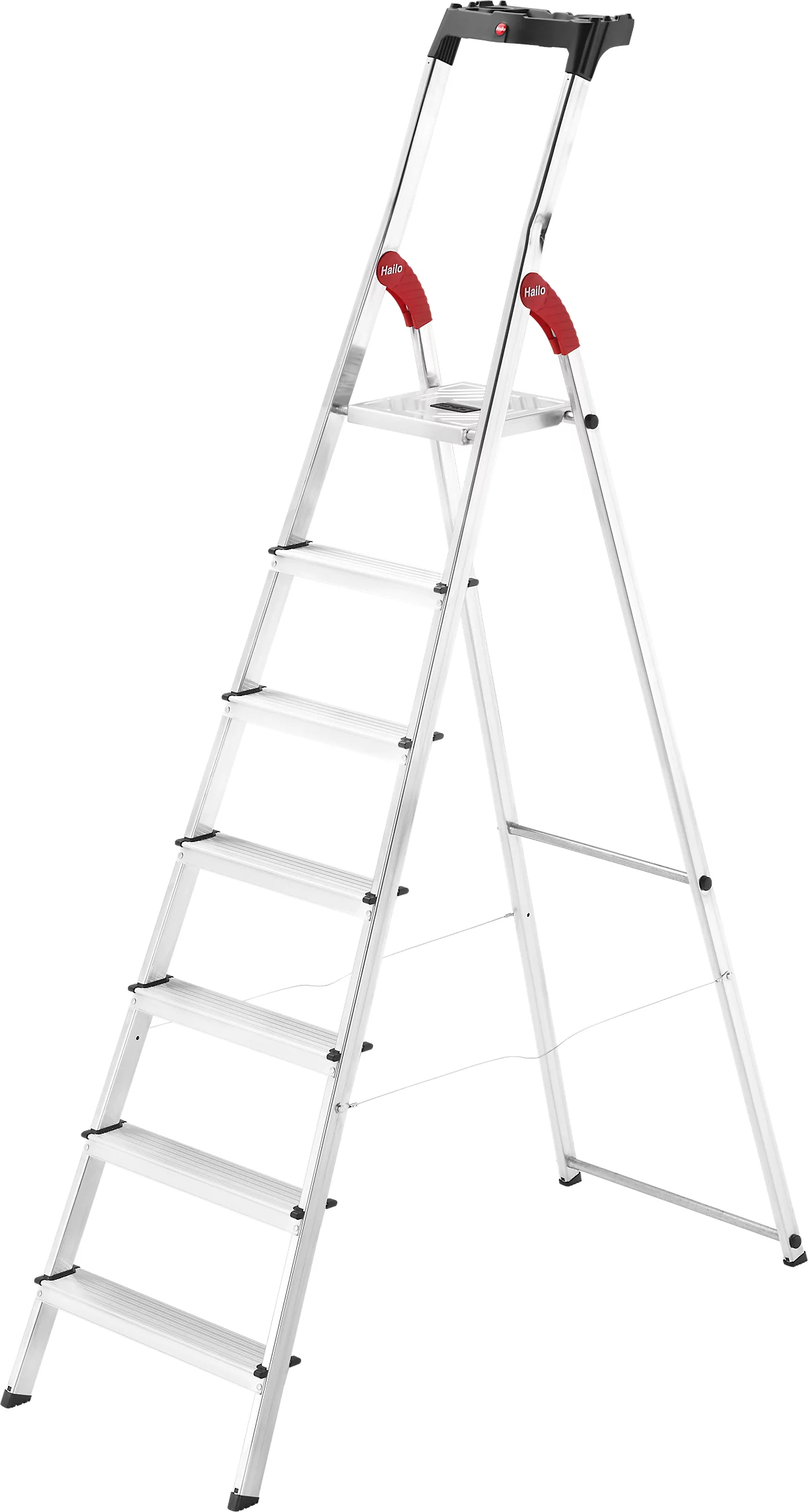Stufen-Stehleiter Hailo L60 StandardLine, EN 131, mit Multifunktionsschale & Gelenkschutz, bis 150 kg, 7 Stufen