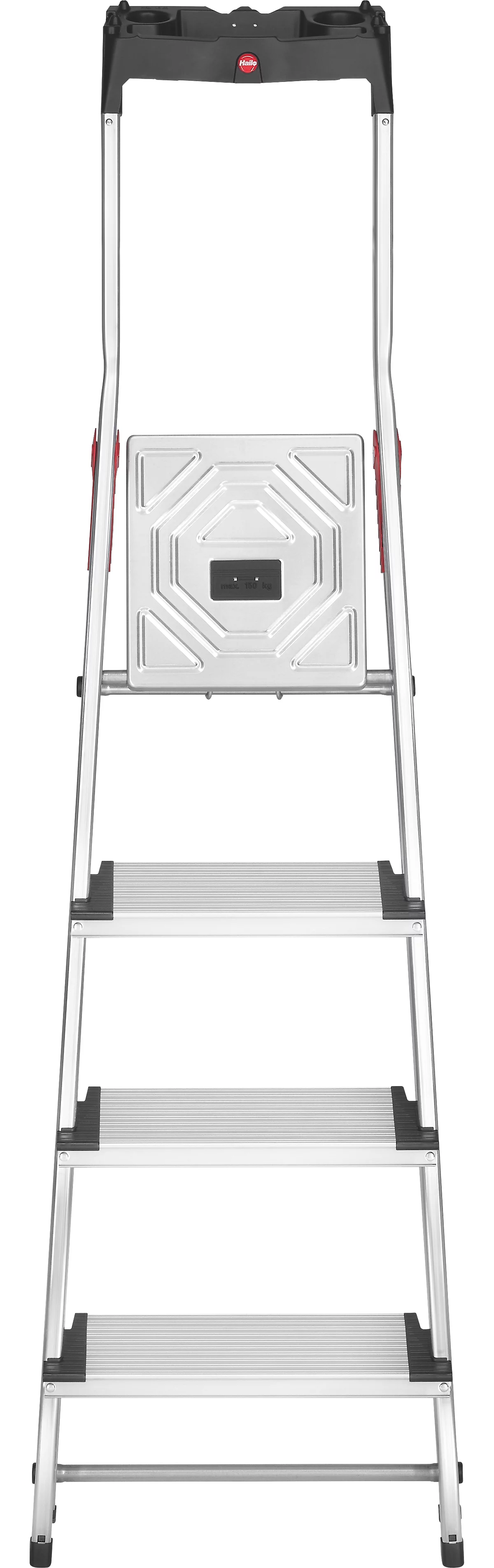 Stufenstehleiter Hailo L80 ComfortLine, EN 131, mit Multifunktionsschale & XXL-Stufen, bis 150 kg, 4 Stufen