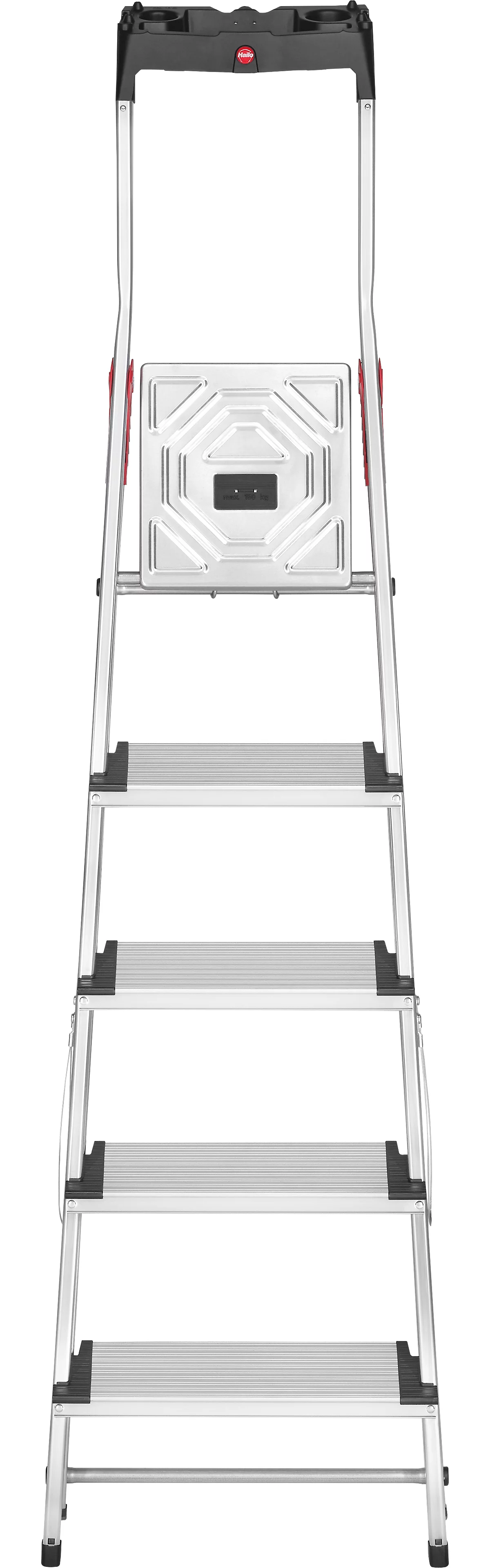 Stufenstehleiter Hailo L80 ComfortLine, EN 131, mit Multifunktionsschale & XXL-Stufen, bis 150 kg, 5 Stufen